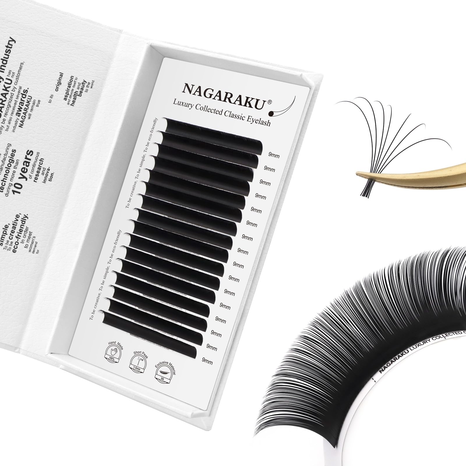 NAGARAKU Volume Lashes 0.07mm D Curl 9mm Length Individual Classic Eyelash Extensions Upgraded 3rd Generation Luxury Collected Soft Natural Single Lashes 16 Rows Matte Black — image 1