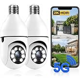 Picturesky Light Bulb Security Camera 2‑Pack, 3MP Wireless Outdoor Camera, 2.4GHz/5GHz Dual‑Band WiFi, Light Socket Camera, Two‑Way Talk, Human Detection, Color Night Vision, TF Card &amp; Cloud Storage