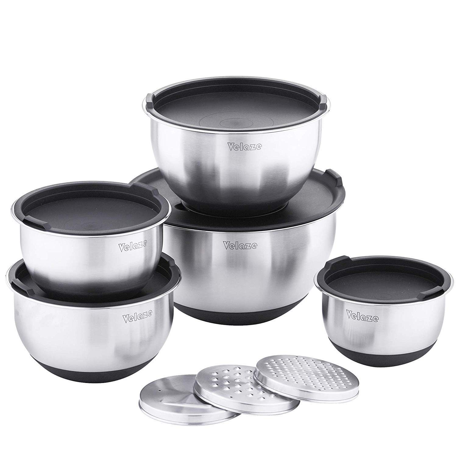 Mixing Bowls Home & Kitchen Pouring Spouts Velaze Premium 3Piece Stainless Steel Mixing Bowl
