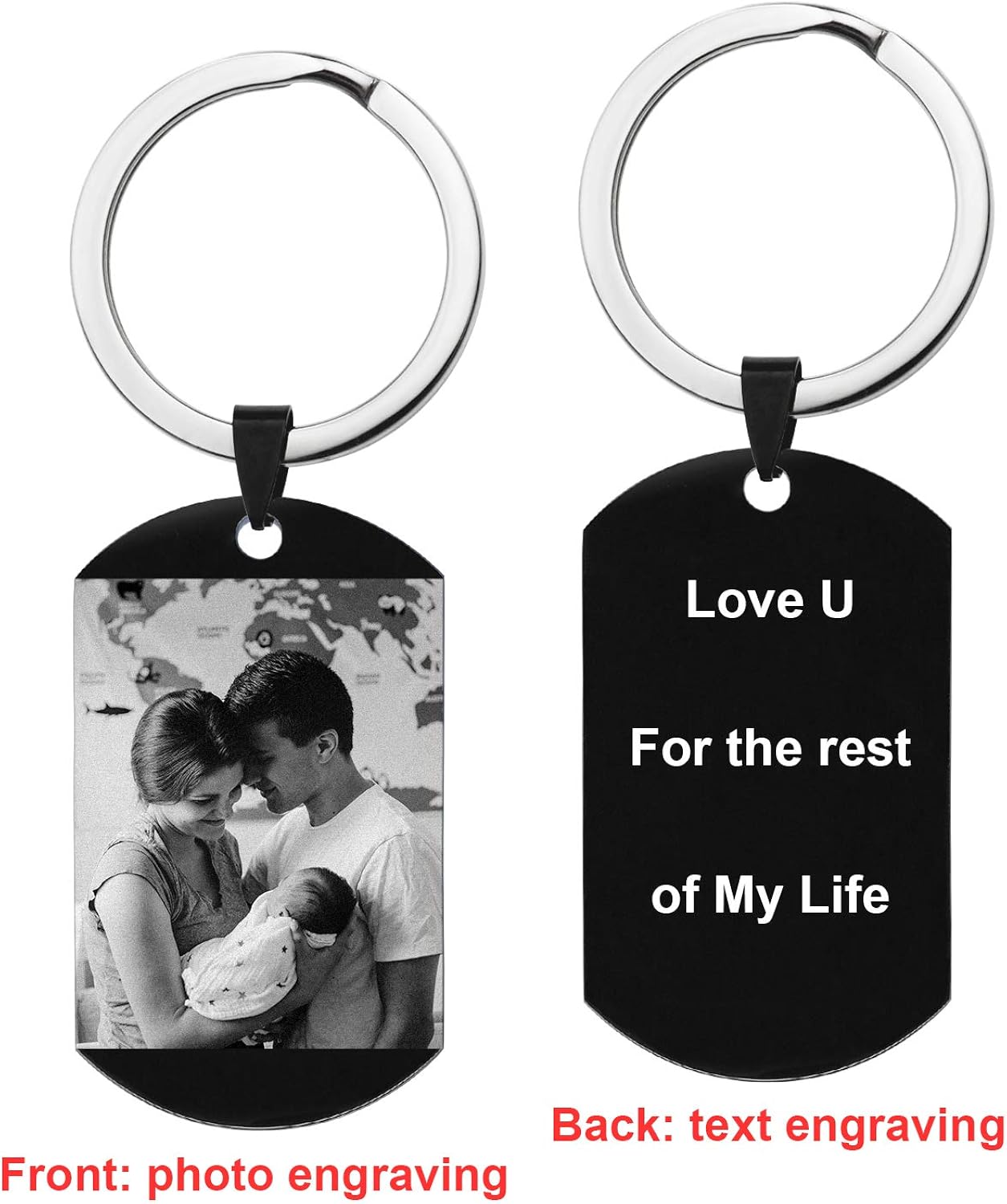 Personalized Photo / Text Name Love Note Engraved Tag Keychain Drive Safe Keepsafe for Men Women Anniversary Birthday Gift at  Men’s Clothing store