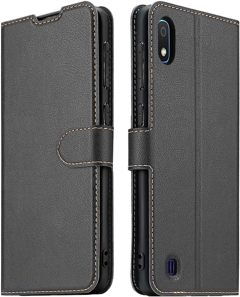 ELESNOW Case Compatible with Samsung Galaxy A10, High-grade Leather Flip Wallet Phone Case Cover for Samsung Galaxy A10 (Black)