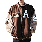 Moshtashio Mens Varsity College Jacket Baseball Bomber Jacket Vintage Sweatshirt Casual Unisex Streetwear Coats with Patch