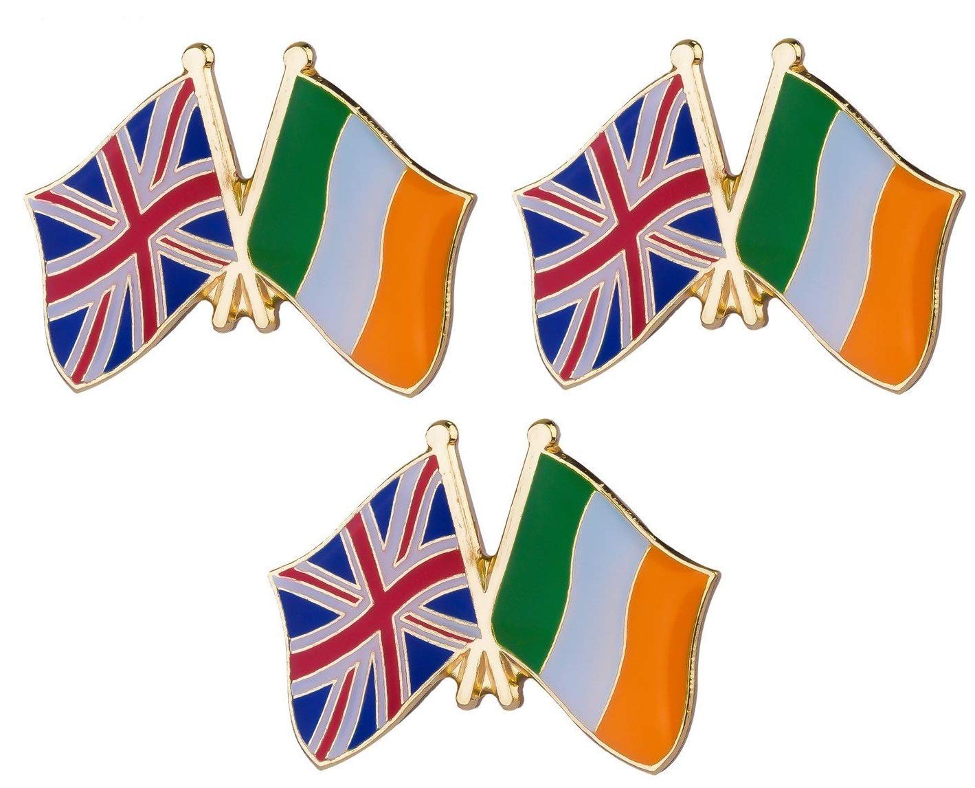 Set of 3 x Ireland And United Kingdom Union Jack Flag metal pin badges