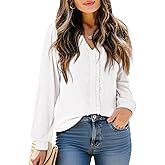 Dokotoo Women's V Neck Ruffle Blouses Long Sleeve Casual Work Tops Loose Fit Pullover Shirts