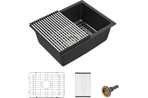 Fulorni 22"x17" Undermount Wet Bar Sink - Matte Black Granite Composite Quartz Classic Single Bowl Under Counter Small Kitchen Bar Prep RV Sink Basin