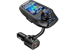 GUANDA TECHNOLOGIES CO., LTD. Upgraded Bluetooth FM Transmitter for Car, Wireless Radio Adapter Kit W 1.8" Color Display Hands-Free Call AUX in/Out SD/TF Card USB Charger PD 20W for All Smartphones Audio Players - Black