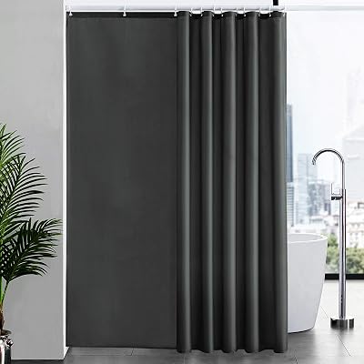 Furlinic Shower Curtain 200x240cm Mould Proof Polyester Liner 12 Hooks Dark Grey