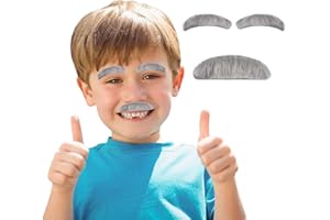FUNMULAR Old Man Costume Old Man Mustache and Eyebrows Set, Fake Stick-on Mustache and Eyebrows - Kids Old Man Costume For Boys (Gray2)