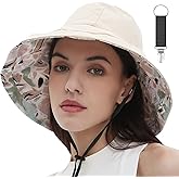 vidsel Womens Sun Hats Wide Brim Reversible Bucket Cotton Hat Packable Summer Travel Cap with Hat Clip,UV Protection