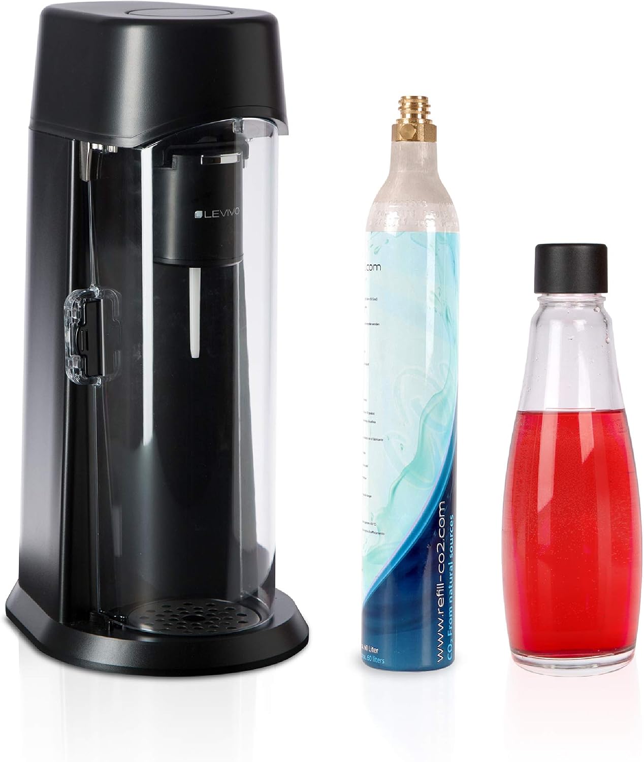 Levivo Wassersprudler JUICE Inkl 0 6l Glasflasche Und 60l CO2 Zylinder levivo-wassersprudler-juice-inkl-0-6l-glasflasche-und-60l-co2-zylinder