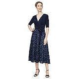 Alex Evenings Women's Tea Length Jersey and Rosette