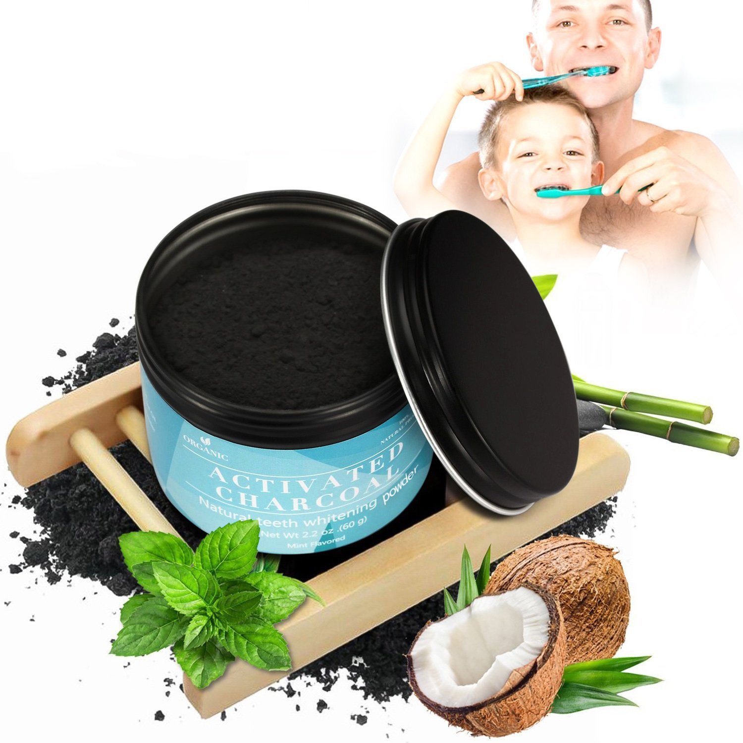 Natürliche Zahnaufhellung,Premium Kokosnuss Aktivkohle Pulver, Zahnbleaching 100% REIN ohne schädliche Zusatzstoffe, iSuri Zahnbleaching, Bleaching Zähne, Aktivkohle Pulver, Zahnbleaching, Zähne Aufhellen (60g)