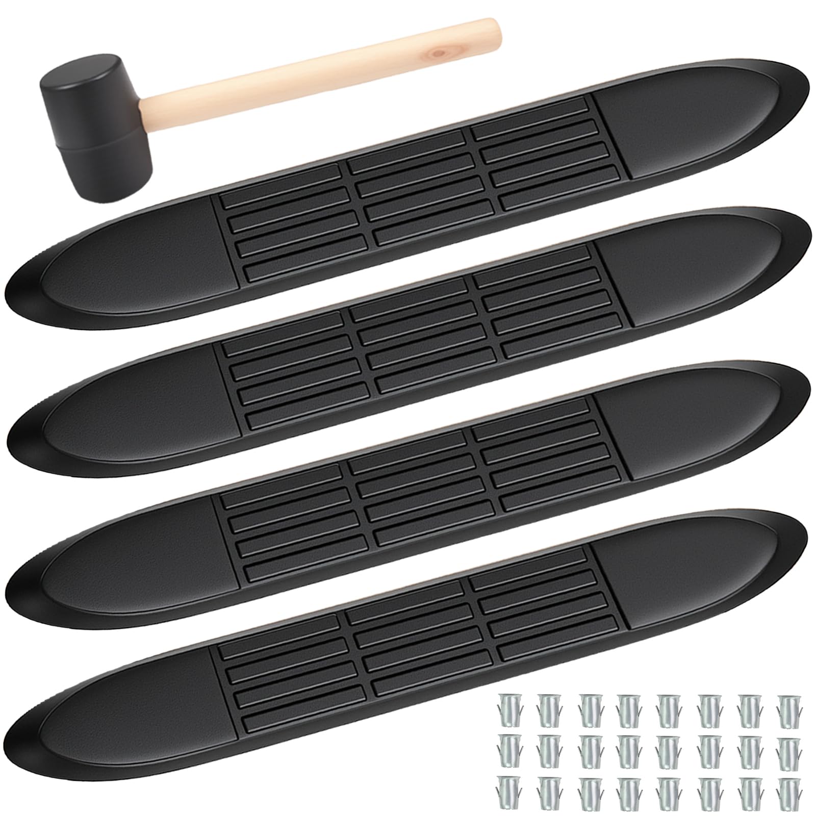 Photo 1 of ***MEASUREMENTS INCORRECT/ EXACT MEASUREMENTS UNKNOWN*** Replacement Step Pad for 3" Round Nerf Bars Set of 4 Pack, 21" Long x 3" Wide, Durable Non-Slip Running Boards Replacement Pads with Rubber Mallet and 24 Pins