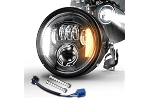 BWCarid Round 7" Inch LED Motorcycle Headlight DOT Approved With Housing Bucket Turn Signals Halo Angel Eye DRL Mounting Brac