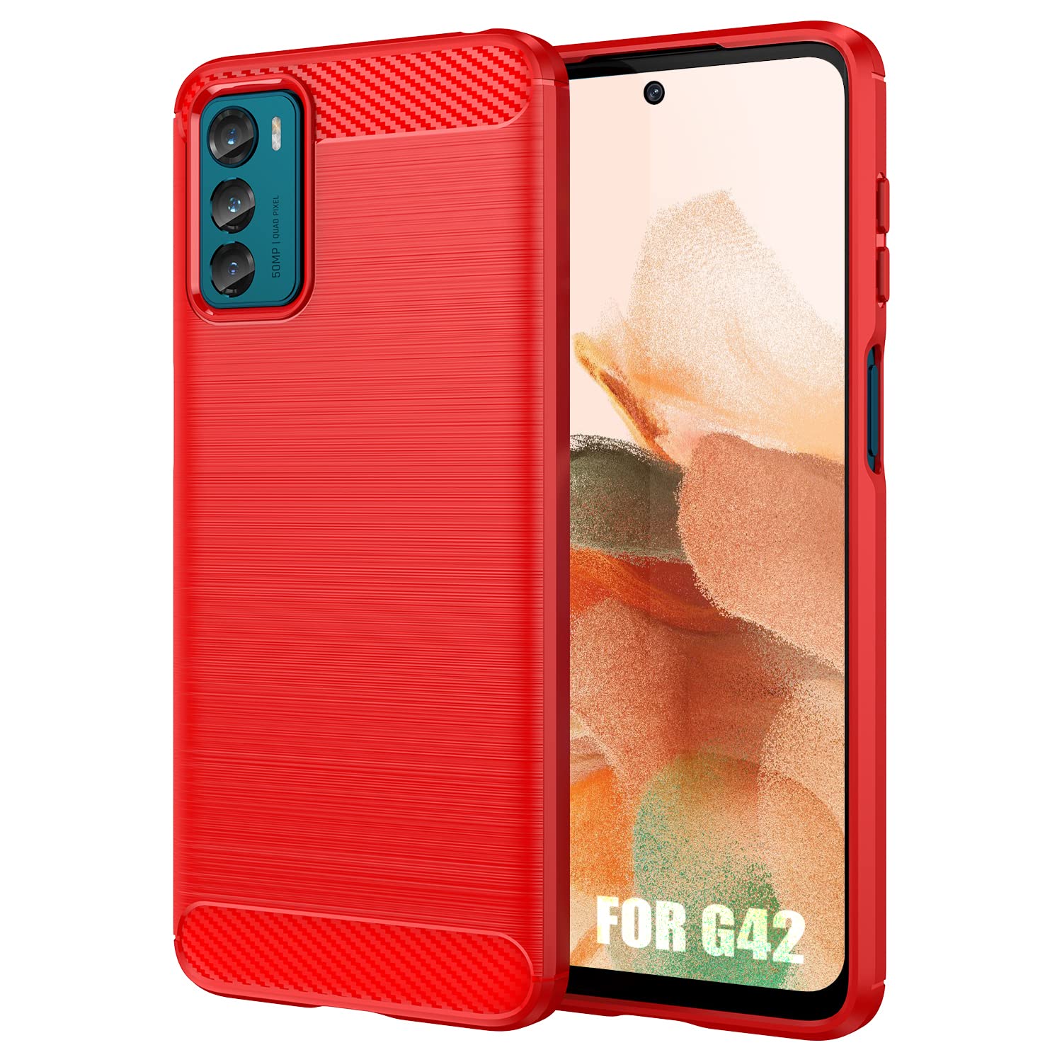 SCL Case for Moto G42 Case Motorola G42 Case [Red], Carbon Fibre Effect Gel Grip Protection Cover [Anti Scratch][Anti Collision] Case Compatible with Motorola Moto G42