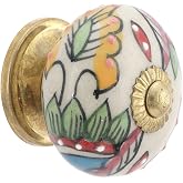 Rasiya Art Dresser Knobs for Cabinets and Drawers - Handmade Ceramic Kitchen Cupboard Wardrobe Pull Handle Countryside Boho Decor Furniture Hardware - Multicolor Leaf - Pack of 4