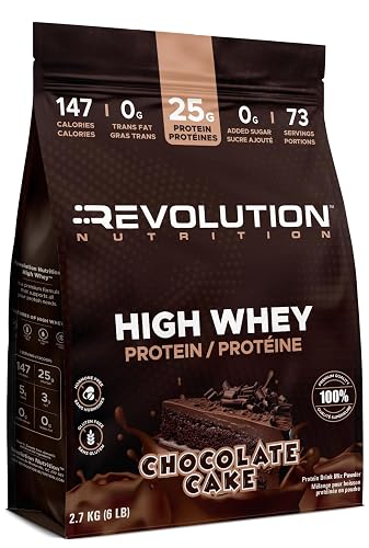 Revolution Nutrition, High Whey, Protein Powder 6LB Bag, Whey Protein, Gluten Free, 25g of Protein Per Scoop, 2.7kg, 73 Servings (Chocolate Cake, 6 Pound Bag)