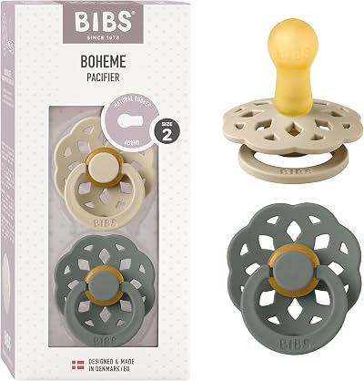 BIBS Boheme 2-Pack Pacifier Size 2 Vanilla Pine, Danish Made, 6-18 Months