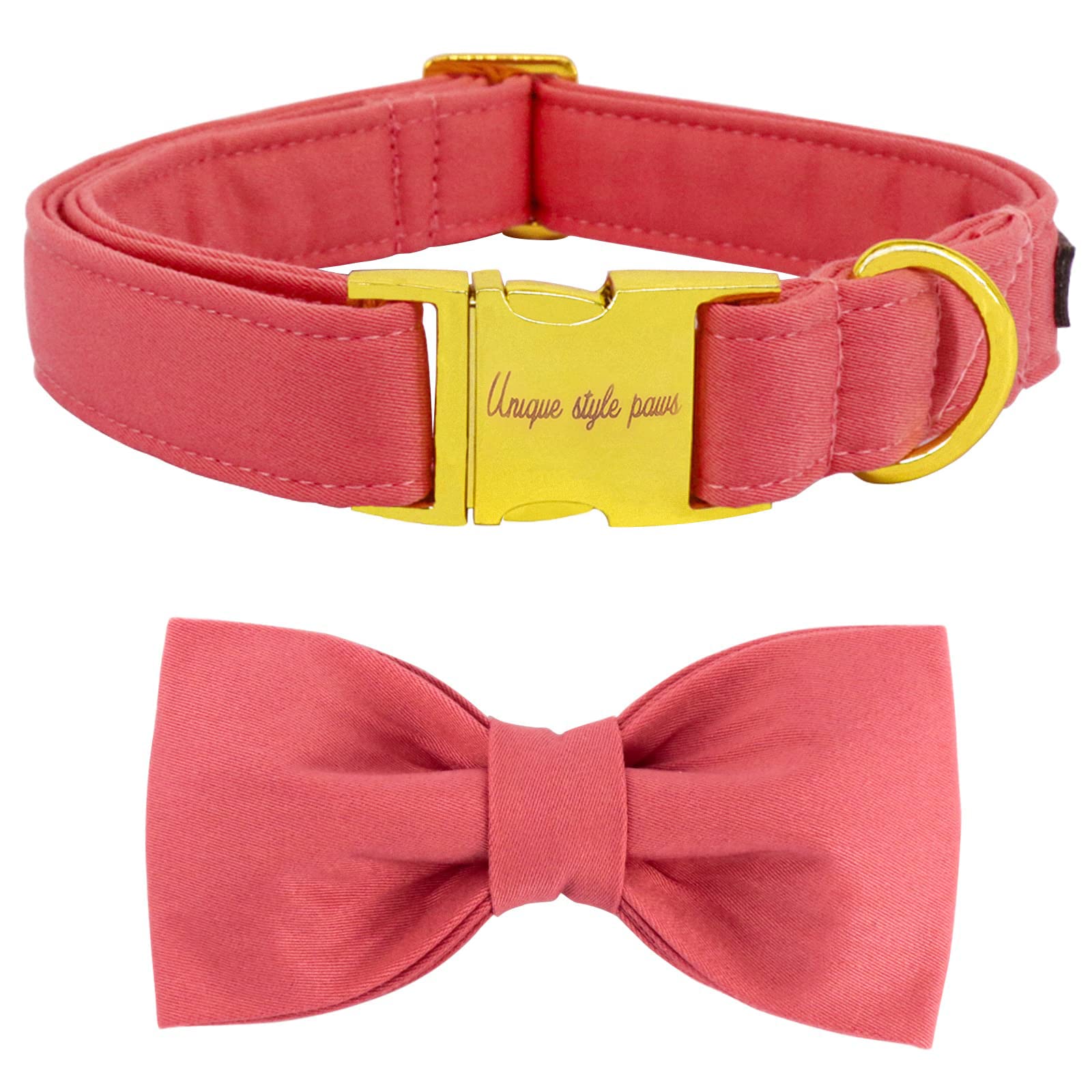 Unique style paws Dog Collar with Bowtie, Soft Cotton Collar with Reinforced Golden Metal Buckle Comfortable & Adjustable Collar for Small Medium Large Dogs & Cats