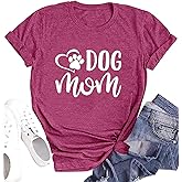 Dog Mom Shirts for Women Cat Dog Paw Graphic O Neck Short Sleeve Gifts Girls Heart Tee Tops