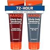 Mando Whole Body Deodorant For Men - Invisible Cream - 72 Hour Odor Control - Aluminum Free, Baking Soda Free, Skin Safe - 3 Ounce Tube (Pack of 2) - Bourbon Leather and Mount Fuji