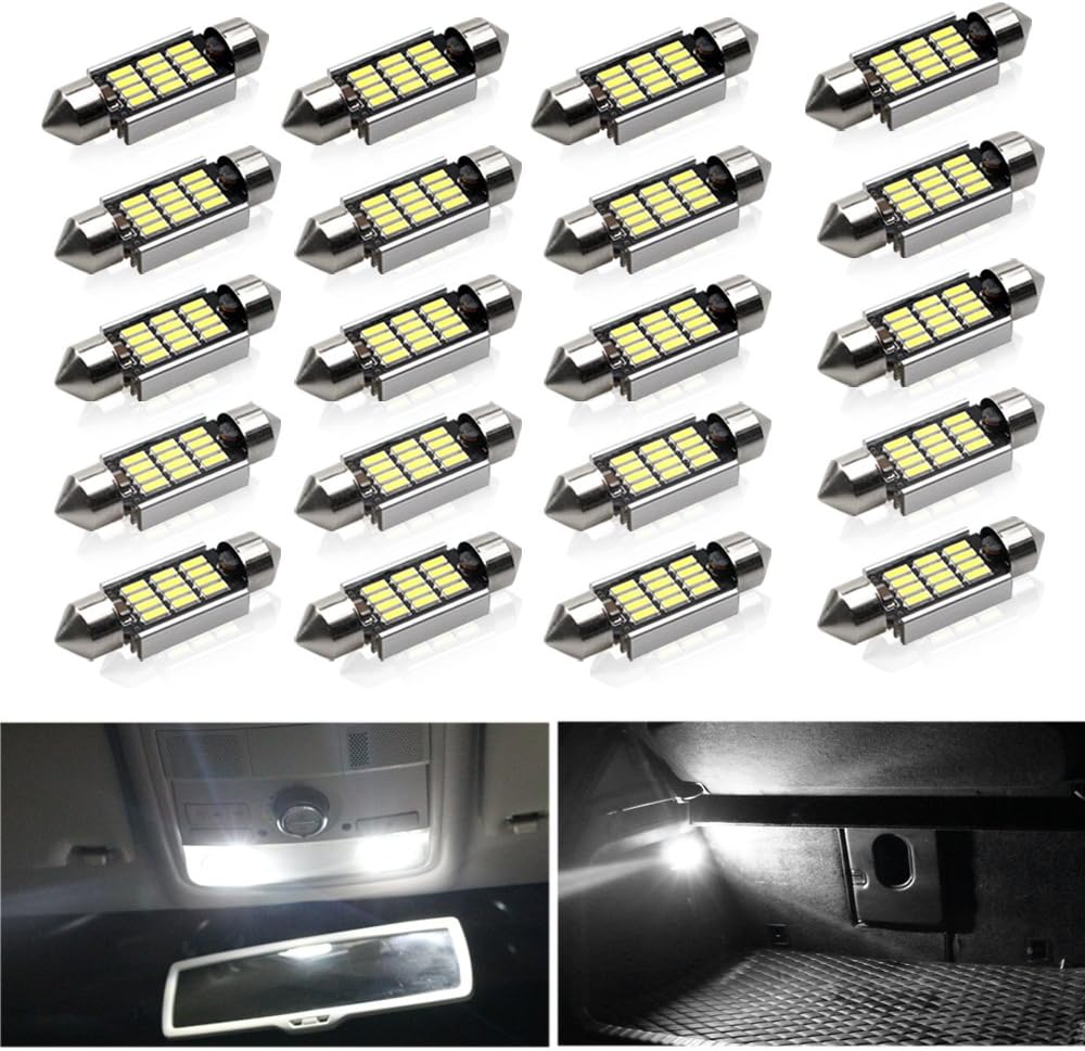 DE3425 36mm 6418 DE3423 LED Bulb 12-24v Canbus 1.42in 6411 C5W Festoon LED Bulbs 6500K 12SMD 4014 Chipsets Canbus Free Error 6411 6413 6461 DE3423 Led Bulb for Dome Map Trunk Light 20 Pcs