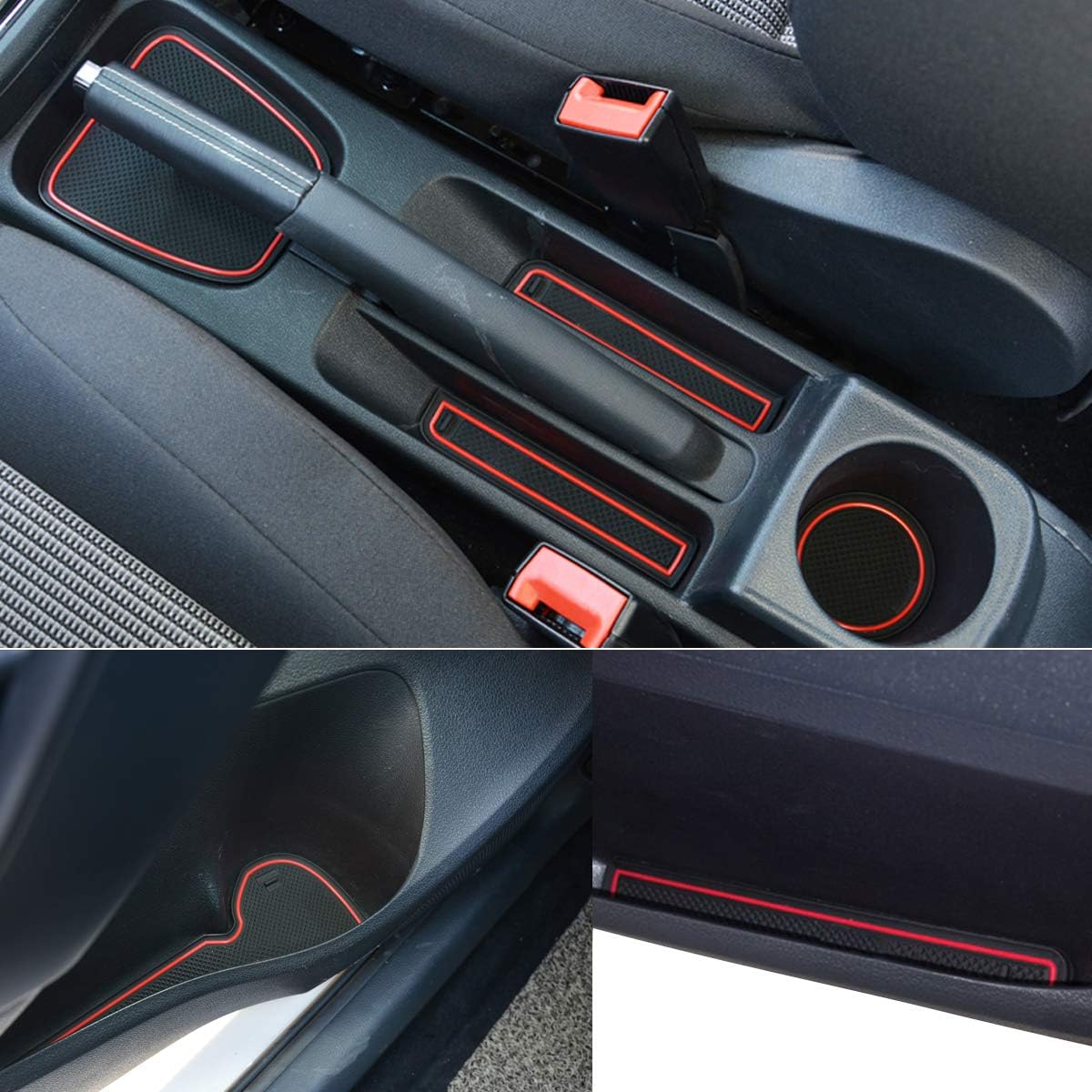 LITTOU Custom Fit Cup Door Console Liner Accessories Gate Slot Non-slip Anti-dust Cup Holder Mat for Polo 2011-2016 (Pack of 9) (Red)
