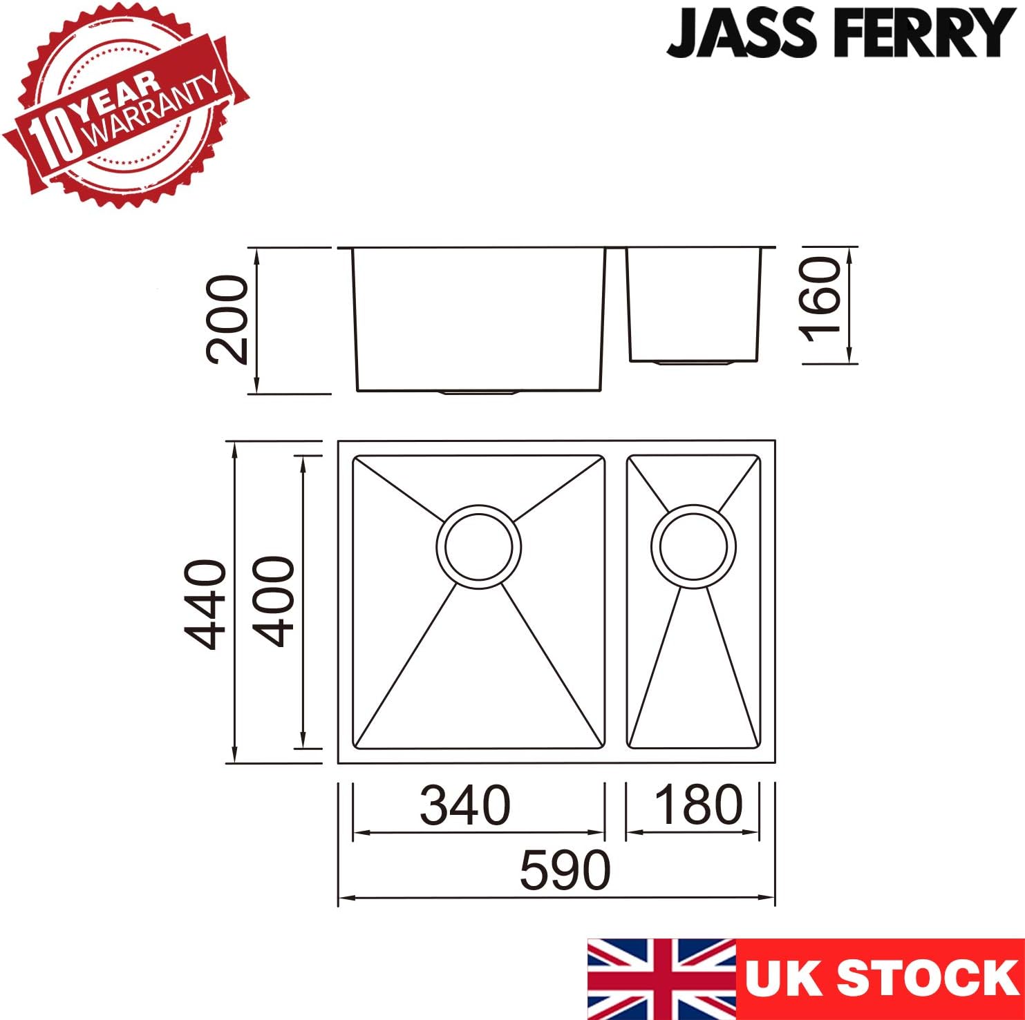 JASSFERRY Kitchen Sink Undermount Handmade Design 1.2mm Thick Square Stainless Steel 1.5 One Half Bowl with Strainer Waste - Image 3