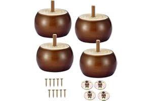Metany 4PCS Wood Furniture Legs 2 inches Furniture Legs with Bolt Walnut Sofa Legs Couch Legs Replacement for Legs for Piano Bench, Chest-Turned-Coffee Table (Round Walnut)