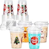 Aatriet 16 oz Christmas Cups Plastic Coffee Cups with Lids, Christmas Cup Disposable 25 Sets, Xmas holiday Party Supply for Iced Coffee & Drinks, To Go Cups