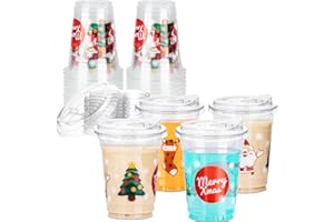 Aatriet 16 oz Christmas Cups Plastic Coffee Cups with Lids, Christmas Cup Disposable 25 Sets, Xmas holiday Party Supply for Iced Coffee & Drinks, To Go Cups