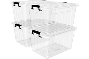 Cetomo 18Qt*4 Plastic Storage Bins, Clear Lidded Storage Box, Stackable, 18Quart, Set of 4