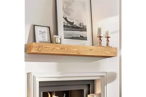 ABSWHLM 48x8x5 Fireplace Mantel - Handcrafted Rustic Solid Wood Wall Mounted Floating Shelf with Invisible Heavy Duty Wood Bracket (Natural)