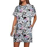GRECERELLE Women's Casual T-Shirt Dress with Pockets Short Sleeve Shift Dresses Wrinkle-Resistant Above Knee Length
