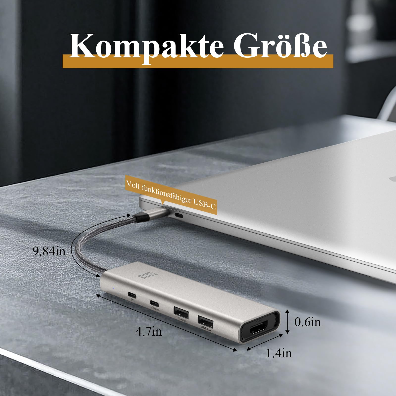 Minthouz USB C Hub, 5 in 1 USB-C Multiport Adapter, 125W PD, HDMI 4K@60Hz, 2×USB-A Port, 1×USB C 10Gbps, USB C Docking Station für Dell HP Lenovo MacBook Pro/Air/IPad Pro IMac Laptops iPhone 15 Serie 9