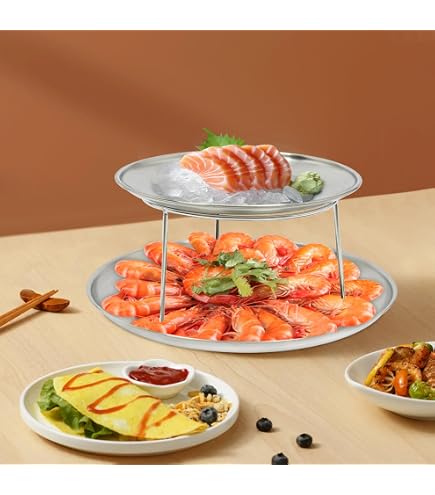 TableTop King 3-Tier Seafood Tower Set – Aluminum Serving Trays With Stand For Parties