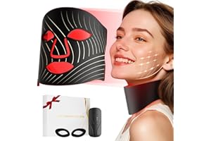 ONLUKY Red Light Therapy for Face,LED Face Mask Light Therapy with Neck Device,103 3-in-1 Light Beads,Remoter Rechargeable,Timing Function,Infrared Red Light Therapy Mask for Home Working Travel Yoga Sleep