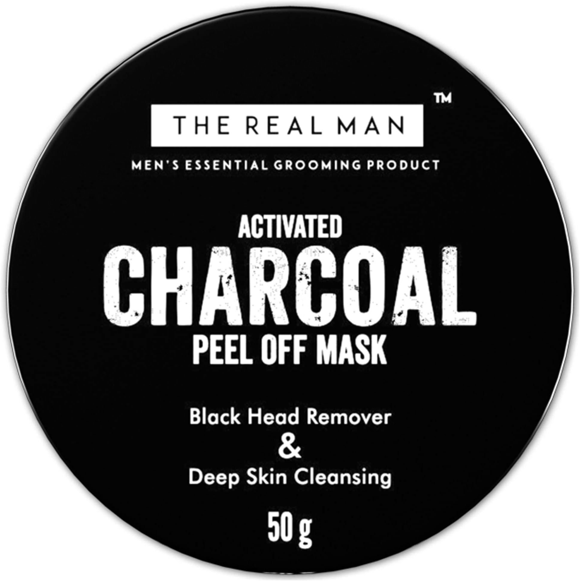 THE REAL MAN Black Head Remover & Deep Skin Cleansing Charcoal Peel Off Mask 50g. With Extract of Aloe Vera & Activated Charcoal.