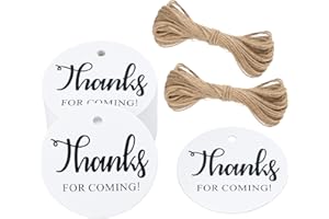 G2PLUS Small Round Thank You Tags, 2'' Round Thank You Tags,100PCS Thank You for Coming Tags,White Paper Circle Tags with String for Gift Wrapping,Art&Craft,Party Favors