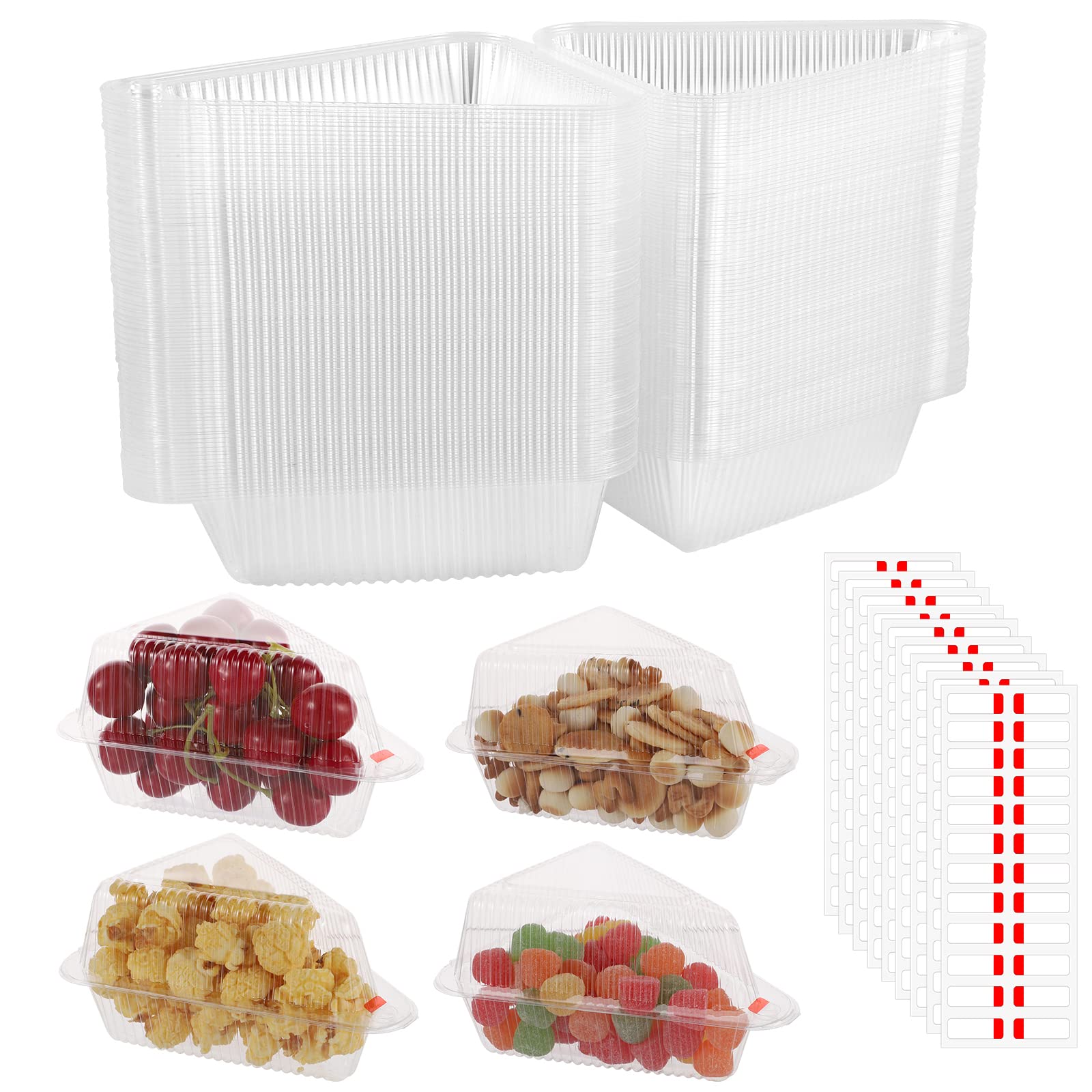 100 Pcs Cake Slice Boxes, Individual Cake Boxes Slice Cake Boxes with Sealing Stickers Clear Containers for Cake Portions, Sandwiches, Cheese, Pies, Salad