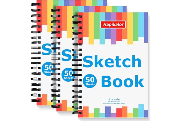 Drawing Pad for Kids, Sketch Pads 50 Sheets, 3-Pack Kids Travel Activities Spiral Bound Drawing Books Bulk 6" x 9 ", Drawing Paper for Kid 9-12