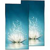 CXULIN Lotus Flower Hand Towels Set of 2, Sunmer Flower Fingertip Towels Polyester Cotton Soft Bath Towels 14"X28"