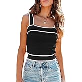 Dokotoo Women's Square Neck Knit Crop Tank Tops 2025 Slim Fit Y2K Color Block Sleeveless Cami Shirts