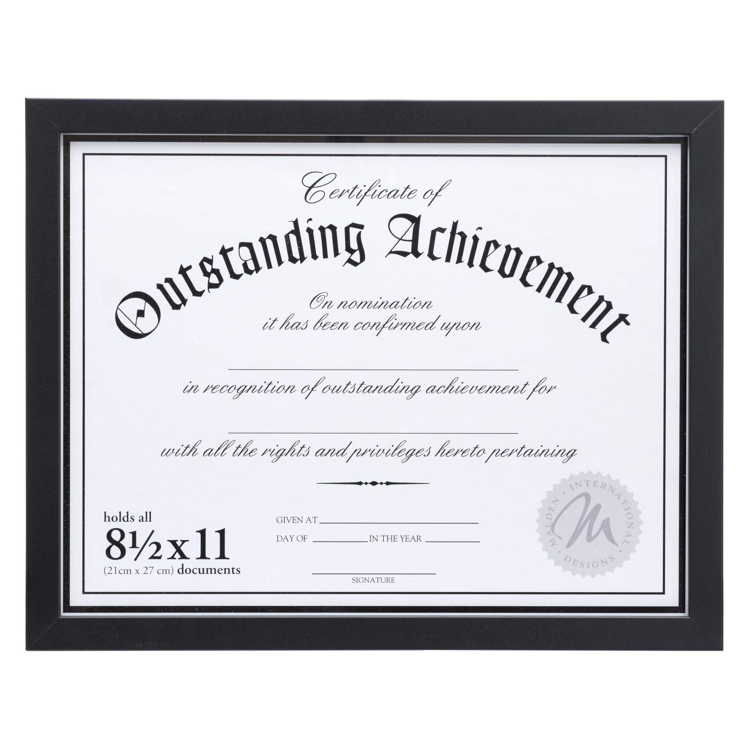 Malden International Designs Wooden Document Frame, 8.5x11, Black