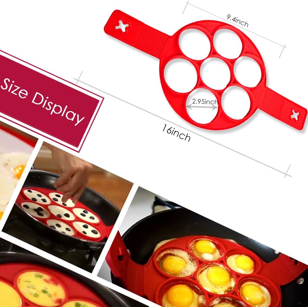 Pancake Molds Silicone Baking Mould Egg Maker Pancake Flipper Egg Ring Nonstick Silicone Round Egg Rings 7 Circles - Image 3