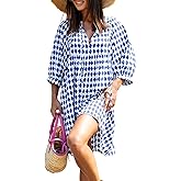 miduo Womens Casual V Neck Summer Half Sleeve Bohemian Floral Mini Tunic Short Dresses