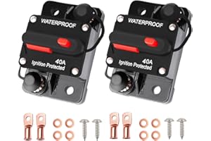 Tiwerlfe 40 Amp Circuit Breaker with Manual Reset Switch for Boat Trolling Motor Marine ATV Solar System Stereo Audio Trailer Vehicles Electronic Battery 12V-48V DC Waterproof(2pcs Fuse)