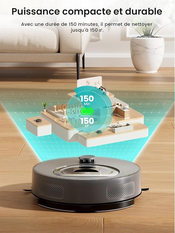 M330 Plus Robot Aspirateur Laveur Serpillière, 3en1, 5000Pa, Anti-emmêlement, Navigation LiDAR Précise, Zone Interdite Intelligente, Nettoyage Personnalisé, Idéal Sols Durs Tapis, APP/Alexa