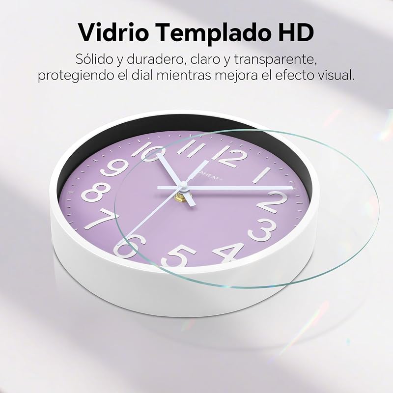 Reloj de Pared para Cocina, Reloj Morado con Pilas Silencioso Moderno de 20 CM, Decorativo para Cocina, Sala de Estar, Dormitorio, Baño, Oficina y Café — foto 7 de 7