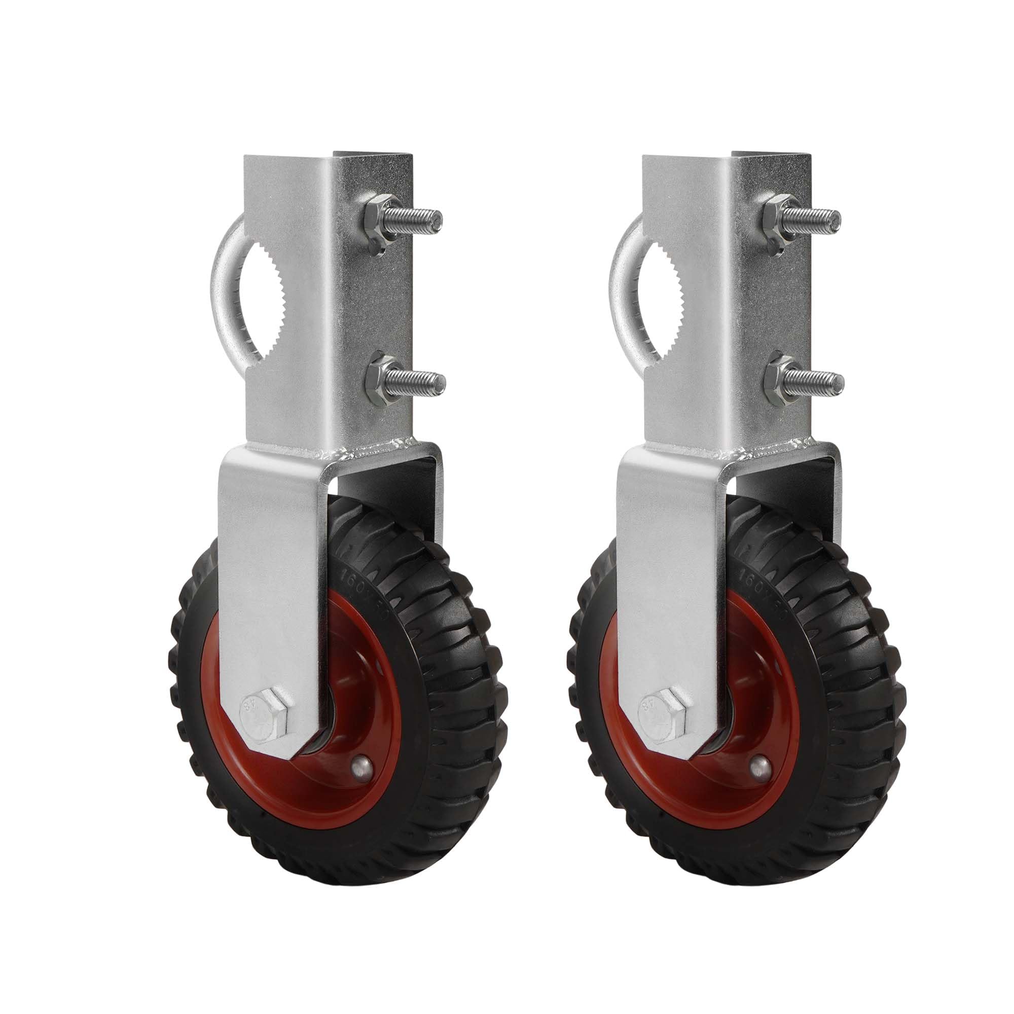 Photo 1 of Gate Wheel 6 inch Farm Gate Wheel, 2 Pack Gate Support Wheel with 1-3/8" Thru 2-1/2" Gate Use, Chain Link Fence Metal Tub Gate Farm Gate Wheel Under Mount Farm Gate Caster to Prevent Dragging (Red)